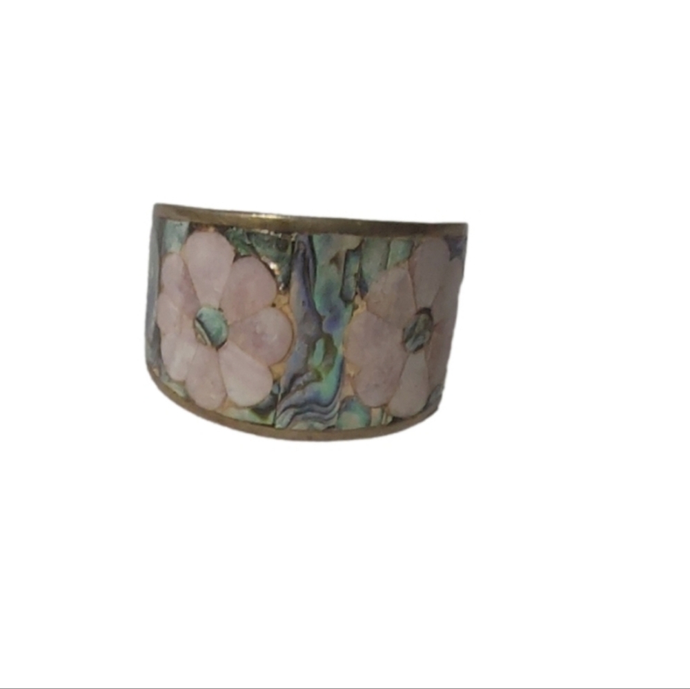 Alpaca Multicolored Abalone Mexican Shell Cuff Br… - image 1